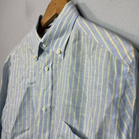Brunello Cucinelli 100% Linen Men's Striped Button-Down Shirt‎ - Picture 2 of 7